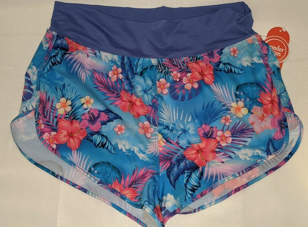 Wonder Nation Girls Board Short Blue Floral XL (14/16)